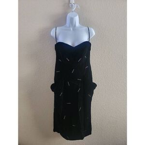 Vintage Neiman Marcus Chetta Women's Black Rhinestone Embellished Velvet Dress S